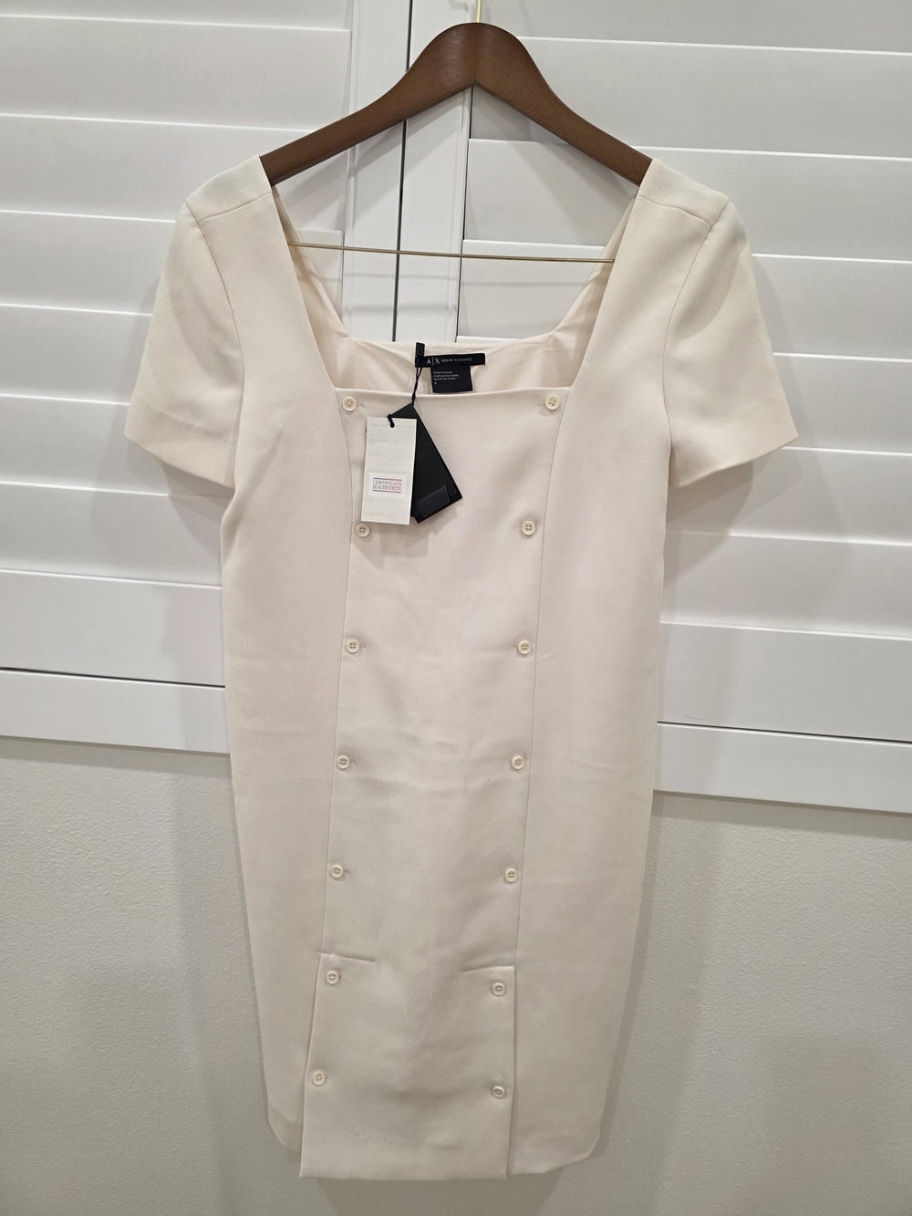 A/X Armani Exchange Cream Square-Neck Double-Button Mini Dress